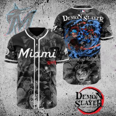 Premium MLB Miami Marlins X Demon Slayer Baseball Jersey