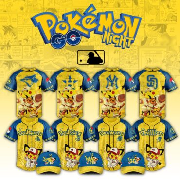 All Team MLB x Pokemon Pikachu Family Baseball Jersey