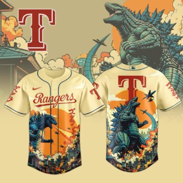 Texas Rangers MLB x Godzilla Attack Baseball Jersey