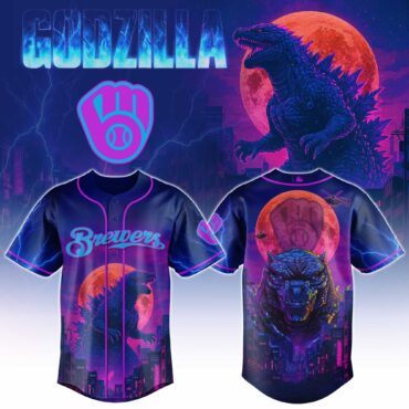 Milwaukee Brewers MLB x Godzilla Neon City Baseball Jersey
