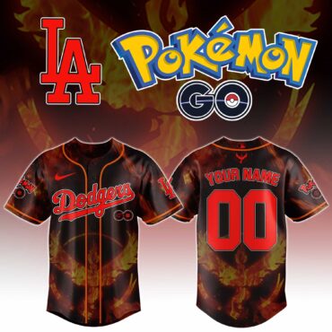Los Angeles Dodgers MLB x Pokemon Go Moltres Baseball Jersey Custom Name And Number