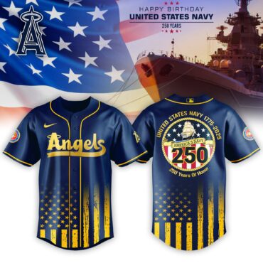 Los Angeles Angels MLB x USA Happy Birthday USA Navy Baseball Jersey