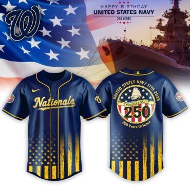 Washington Nationals MLB x USA Happy Birthday USA Navy Baseball Jersey