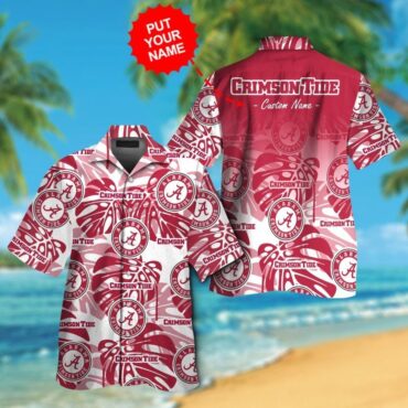 Alabama Crimson Tide Elegance Design Hawaiian Tropical Short Sleeve Shirt