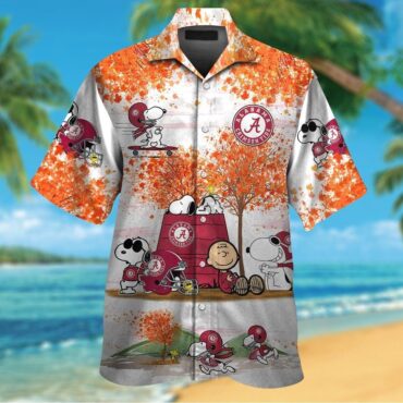 Alabama Crimson Tide Snoopy Autumn Short Sleeve Button Up Tropical Hawaiian Shirt