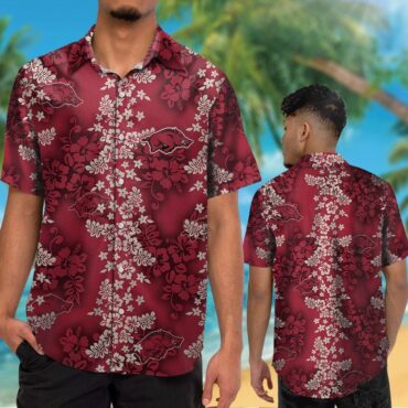 Arkansas Razorbacks Hawaiian Short Sleeve Tropical Elegance Button Up Shirt