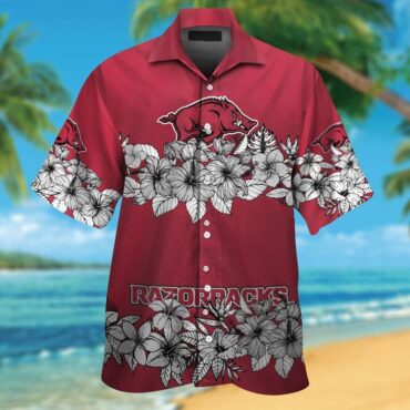 Arkansas Razorbacks Tropical Design Hawaiian Short Sleeve Shirt Button Up