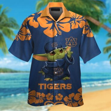 Auburn Tigers Baby Yoda Short Sleeve Button Up Tropical Hawaiian Shirt