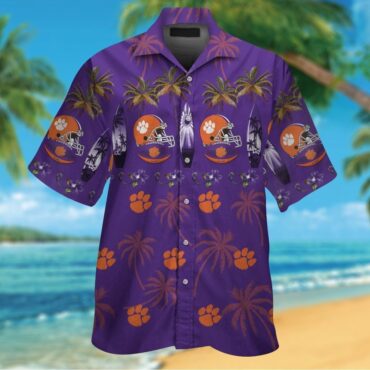 Clemson Tigers Short Sleeve Button Up Tropical Hawaiian Shirt