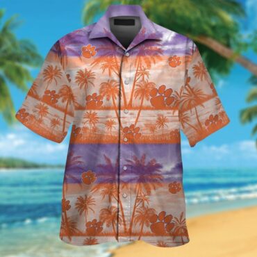Clemson Tigers Short Sleeve Button Up Tropical Hawaiian Shirt