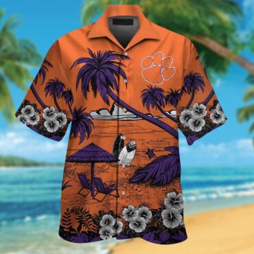 Clemson Tigers Short Sleeve Button Up Tropical Hawaiian Shirt