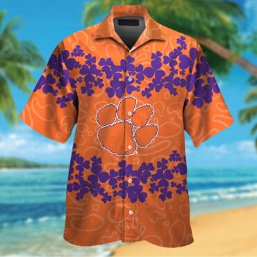 Clemson Tigers Short Sleeve Button Up Tropical Hawaiian Shirt