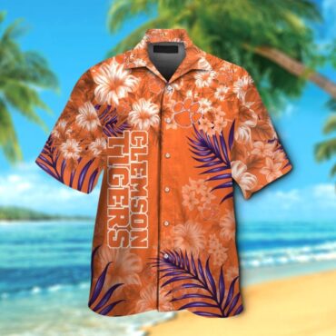 Clemson Tigers Short Sleeve Button Up Tropical Hawaiian Shirt