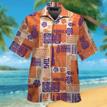 Clemson Tigers Short Sleeve Button Up Tropical Hawaiian Shirt