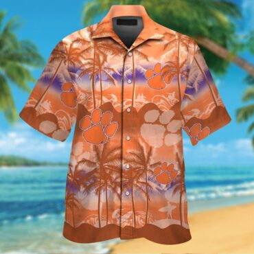 Clemson Tigers Short Sleeve Button Up Tropical Hawaiian Shirt