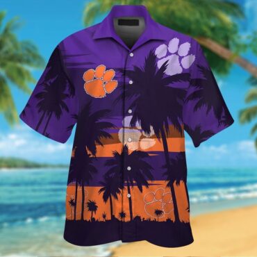 Clemson Tigers Short Sleeve Button Up Tropical Hawaiian Shirt