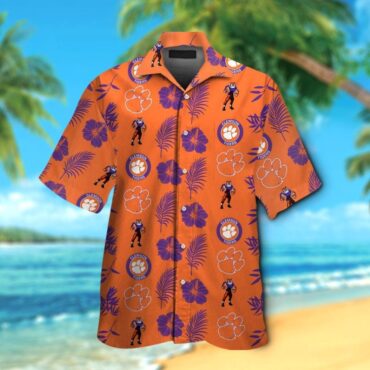 Clemson Tigers Short Sleeve Button Up Tropical Hawaiian Shirt