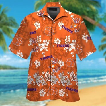 Clemson Tigers Short Sleeve Button Up Tropical Hawaiian Shirt