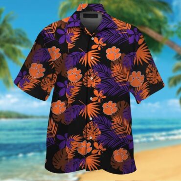 Clemson Tigers Short Sleeve Button Up Tropical Hawaiian Shirt
