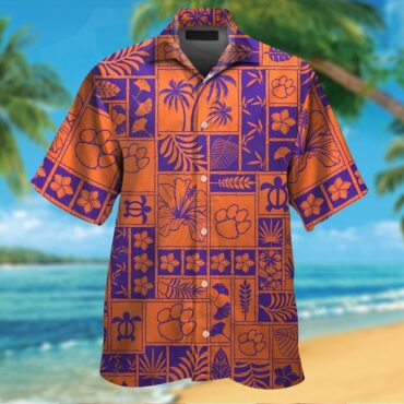 Clemson Tigers Short Sleeve Button Up Tropical Hawaiian Shirt