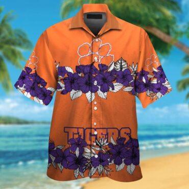 Clemson Tigers Short Sleeve Button Up Tropical Hawaiian Shirt
