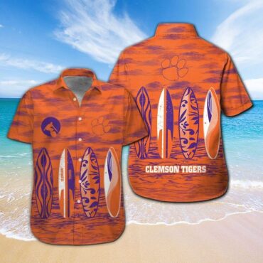 Clemson Tigers Short Sleeve Button Up Tropical Hawaiian Shirt