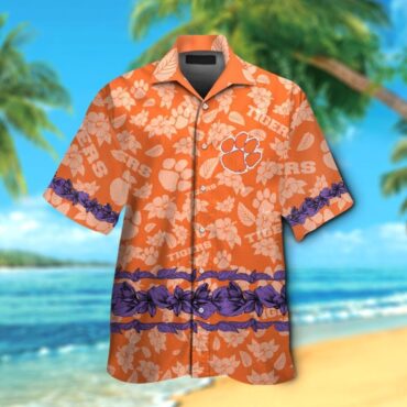 Clemson Tigers Short Sleeve Button Up Tropical Hawaiian Shirt
