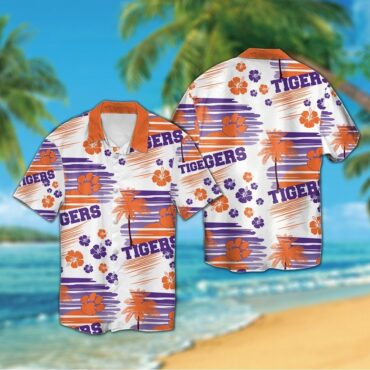 Clemson Tigers Short Sleeve Button Up Tropical Hawaiian Shirt