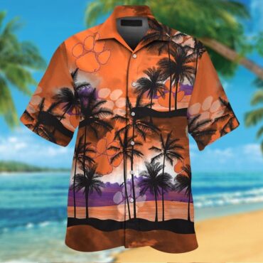 Clemson Tigers Short Sleeve Button Up Tropical Hawaiian Shirt