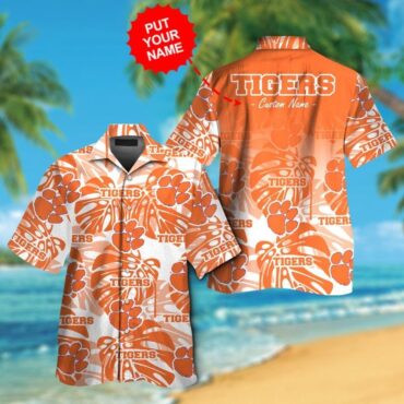 Clemson Tigers Short Sleeve Button Up Tropical Hawaiian Shirt
