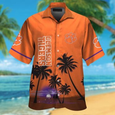 Clemson Tigers Short Sleeve Button Up Tropical Hawaiian Shirt