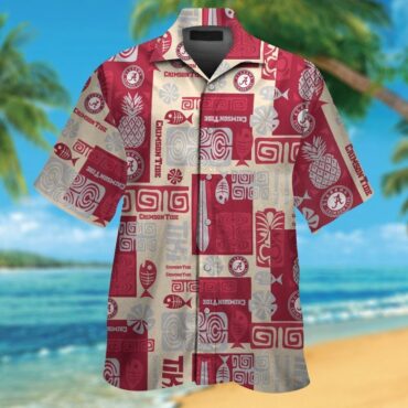 Crimson Tide Alabama Hawaiian Short Sleeve Elegance Shirt Tropical Design