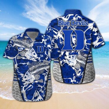 Duke Blue Devils Fishing Short Sleeve Button Up Tropical Hawaiian Shirt