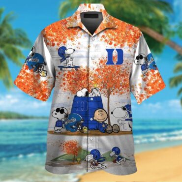 Duke Blue Devils Snoopy Autumn Short Sleeve Button Up Tropical Hawaiian Shirt