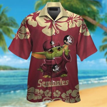 Florida State Seminoles Baby Yoda Short Sleeve Button Up Tropical Hawaiian Shirt