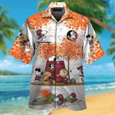 Florida State Seminoles Snoopy Autumn Short Sleeve Button Up Tropical Hawaiian Shirt
