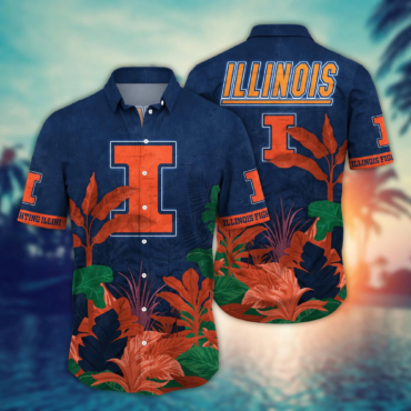 Illinois Fighting Illini Ncaa Hawaiian Shirt Sun Rays Aloha Shirt