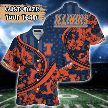 Illinois Fighting Illini Ncaa Us Flag Hawaiian Shirt Custom Summer Aloha Shirt