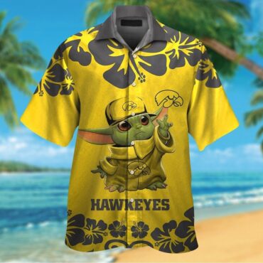 Iowa Hawkeyes Baby Yoda Short Sleeve Button Up Tropical Hawaiian Shirt