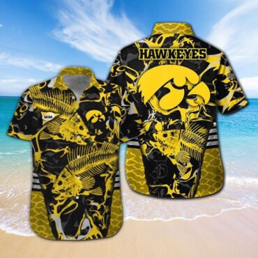 Iowa Hawkeyes Fishing Short Sleeve Button Up Tropical Hawaiian Shirt