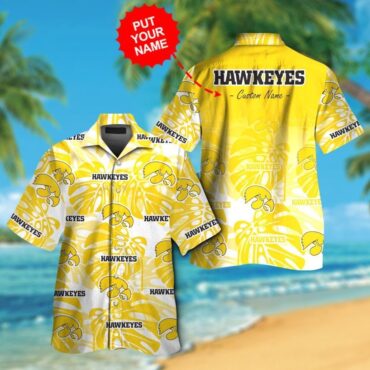 Iowa Hawkeyes Short Sleeve Button Up Tropical Hawaiian Shirt