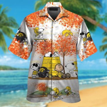 Iowa Hawkeyes Snoopy Autumn Short Sleeve Button Up Tropical Hawaiian Shirts