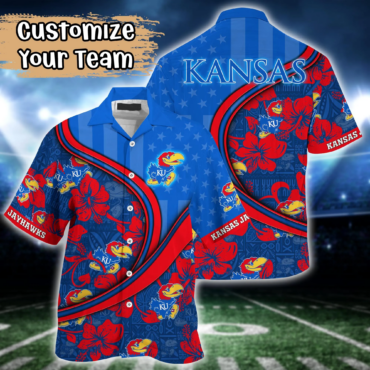 Kansas Jayhawks Ncaa Us Flag Hawaiian Shirt Custom Summer Aloha Shirt