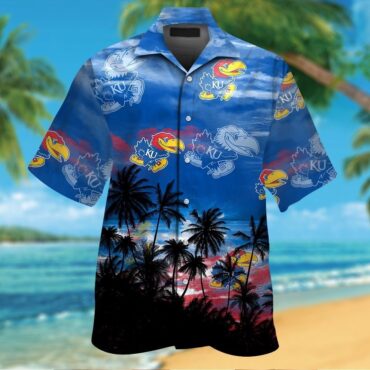 Kansas Jayhawks Short Sleeve Button Up Tropical Hawaiian Shirt
