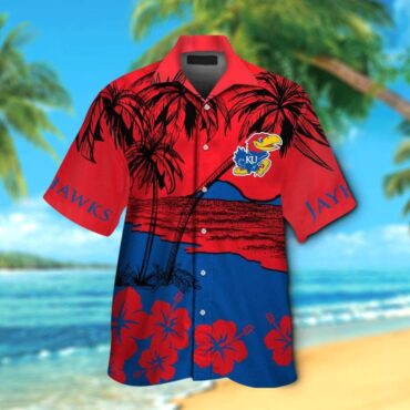 Kansas Jayhawks Short Sleeve Button Up Tropical Hawaiian Shirt