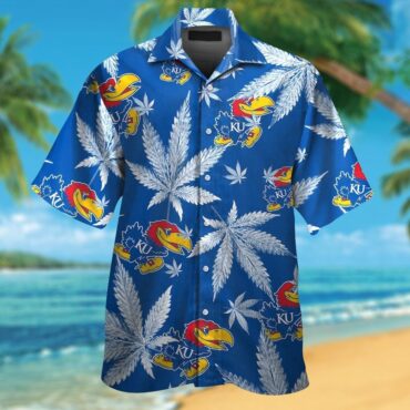 Kansas Jayhawks Short Sleeve Button Up Tropical Hawaiian Shirt