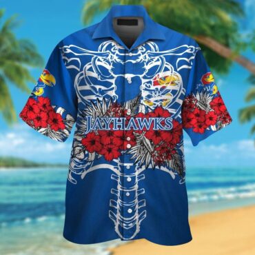 Kansas Jayhawks Short Sleeve Button Up Tropical Hawaiian Shirt