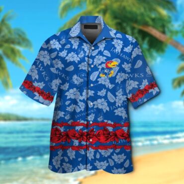 Kansas Jayhawks Short Sleeve Button Up Tropical Hawaiian Shirt