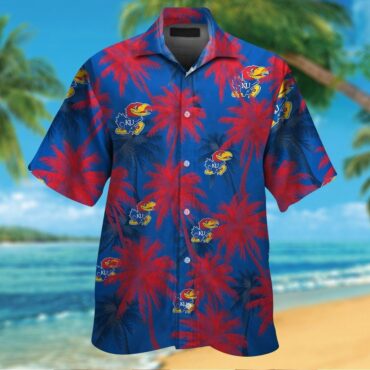 Kansas Jayhawks Short Sleeve Button Up Tropical Hawaiian Shirt