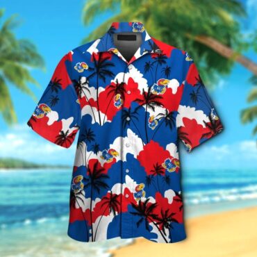 Kansas Jayhawks Short Sleeve Button Up Tropical Hawaiian Shirt
